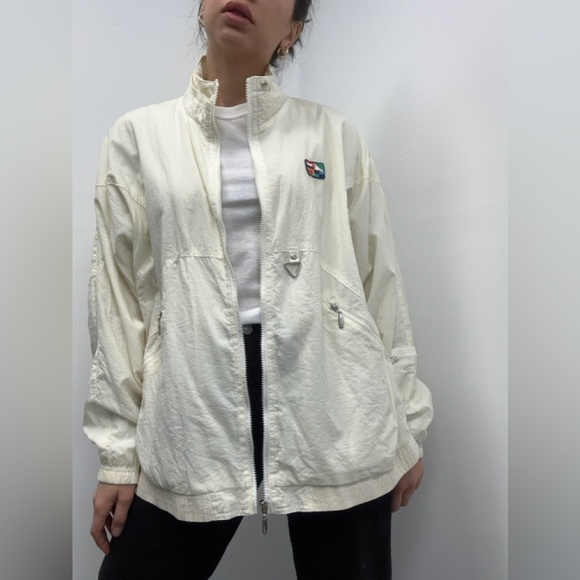 Vintage 90's Nautical Cream Windbreaker Funnel Neck Jacket Size L - Picture 4 of 14